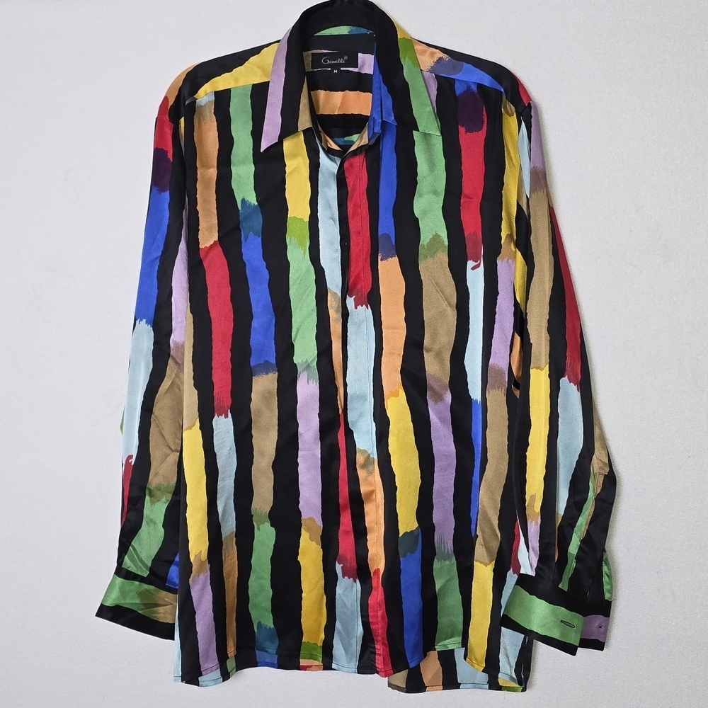 Multicolor Striped Button-Down Shirt by Genelli. Excellent Vintage Condition.
